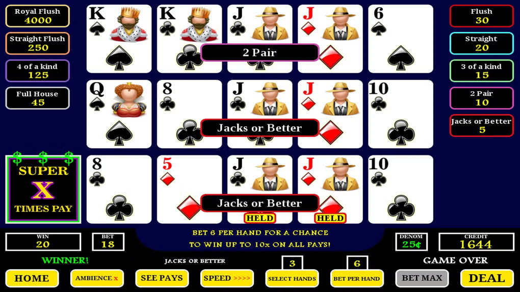 Free Super Times Video Poker